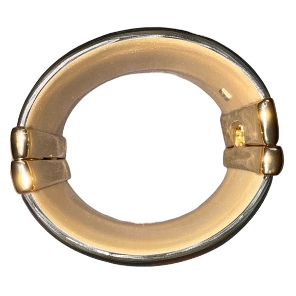 Alexis Bittar Teal Lucite and 14k Gold Plated Hinged Cuff Bracelet and Dustbag - Picture 6 of 14